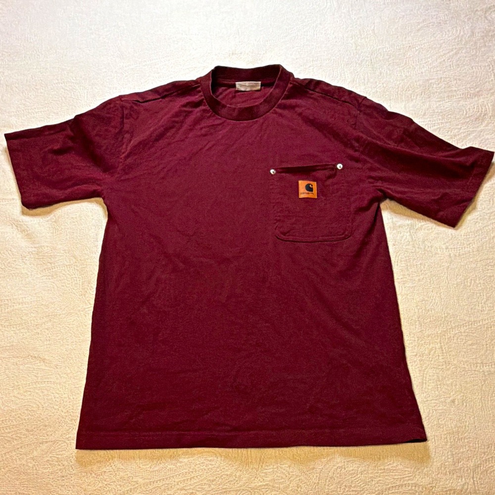 Carhartt WIP Men L Burgundy Pocket T-Shirt Crew Neck Cotton Jersey 35862-5181S12